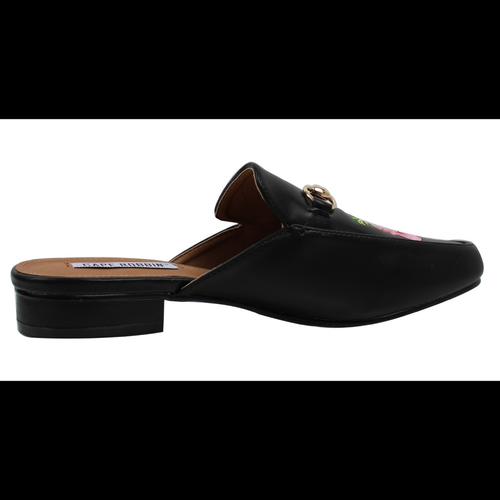 Black  Floral Embroidered Slip on Mules - Picture 4 of 5